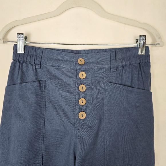 Lintco Linen Simple Button Fly Lagenlook Trousers HEIDI Dusty Blue - Picture 4 of 8
